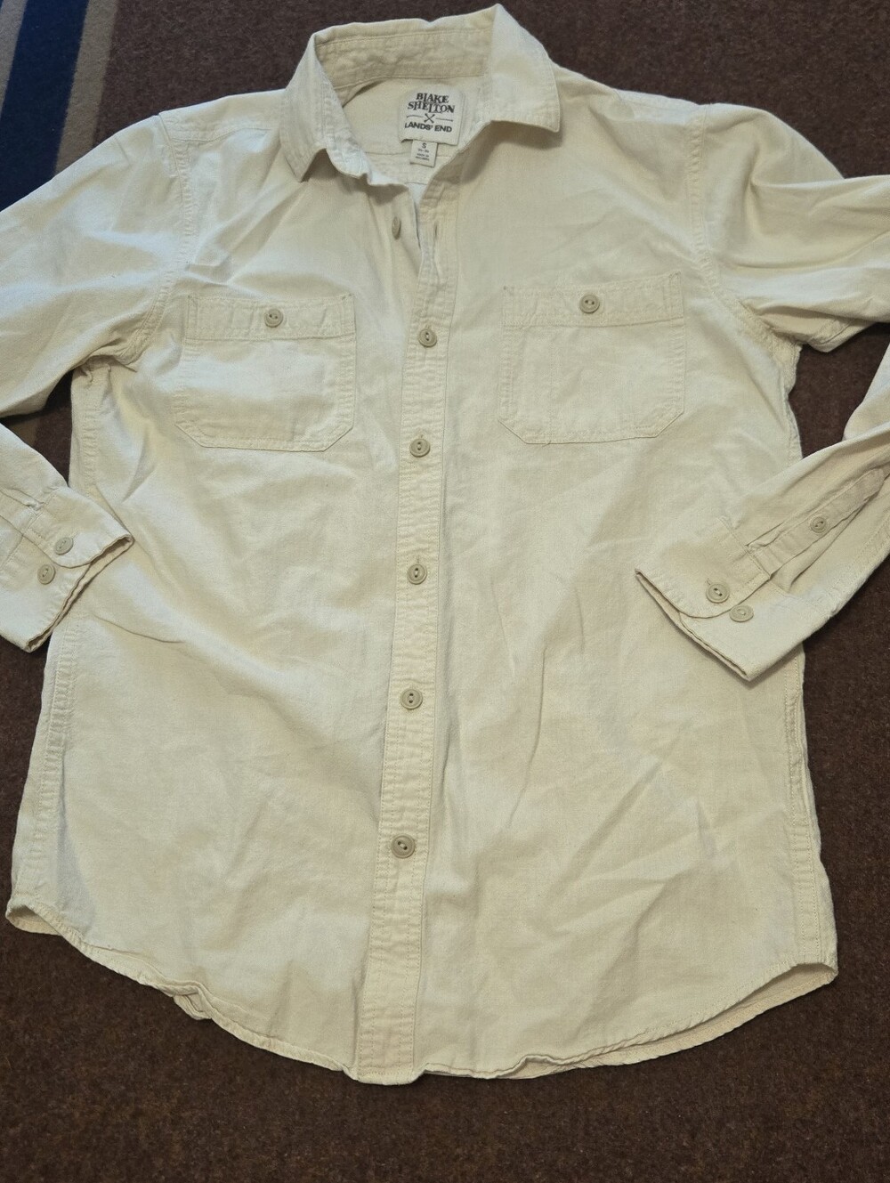 Cream Button-Down Shirt Blake Shelton x Lands' End Collection Size Small 34-36